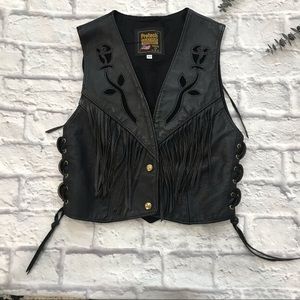 Protech Leather Adjustable Apparel Fringe Biker Vest Size 12
